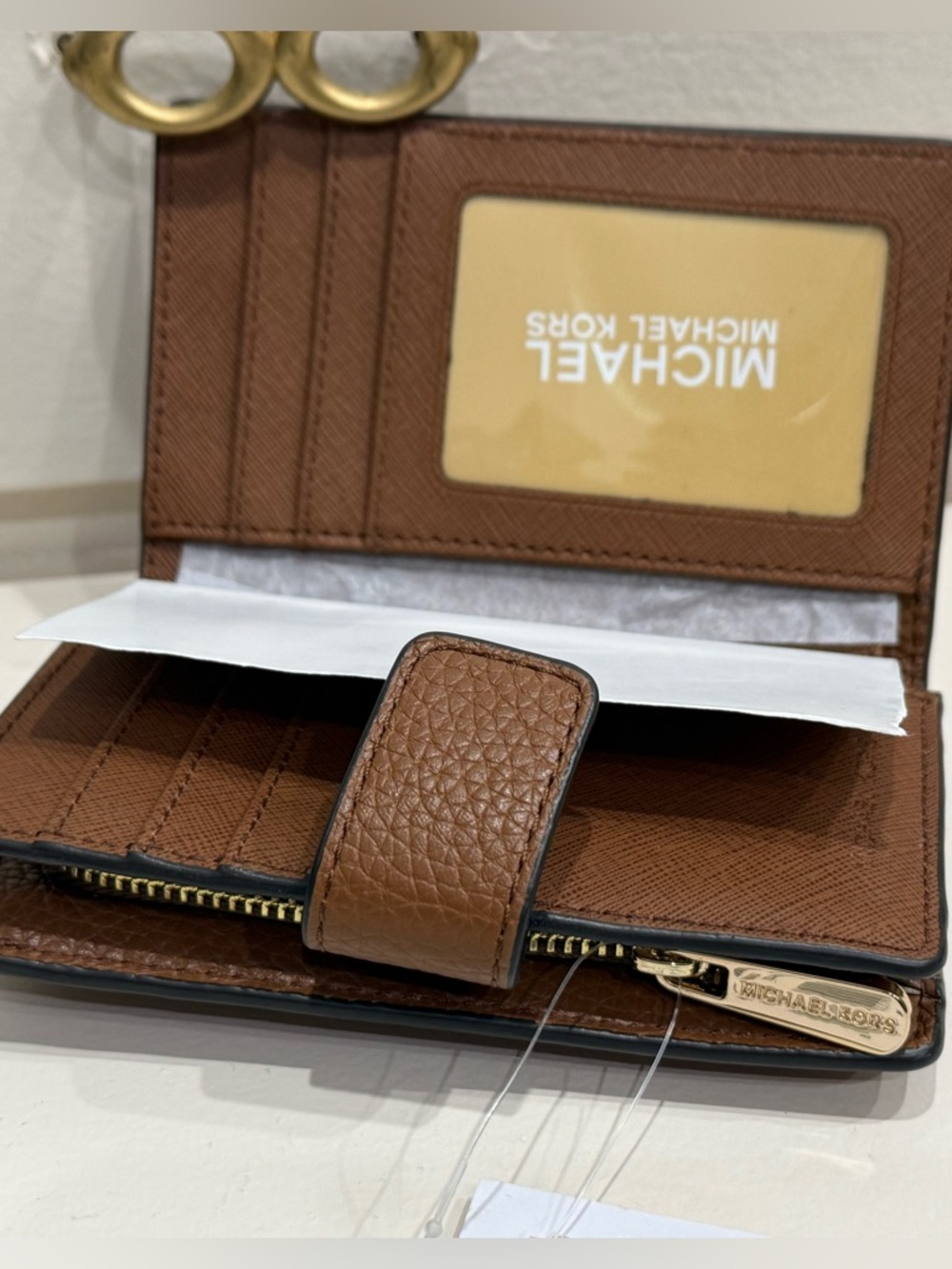 Michael Kors Brown Leather Compact Wallet with Gold Hardware - Picture 3 of 8